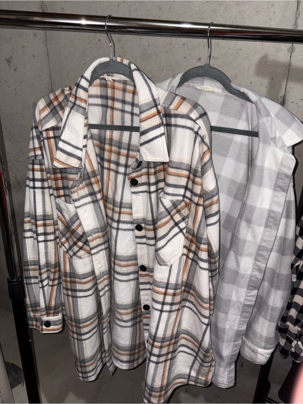 Bundle of 2 Maurices Plaid Shacket in White, Gray & Tan